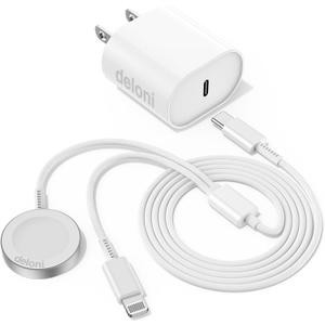 Upgraded USB C Charger for Apple Watch, 2 in 1 Phone and iWatch Magnetic Fast Charging Cable 6FT with USB-C Wall Charger, Compatible with Apple Watch Series 8/7/6/SE/5/4, for iPhone 14/13/12 (6FT 2 in 1 (Watch+L), white)