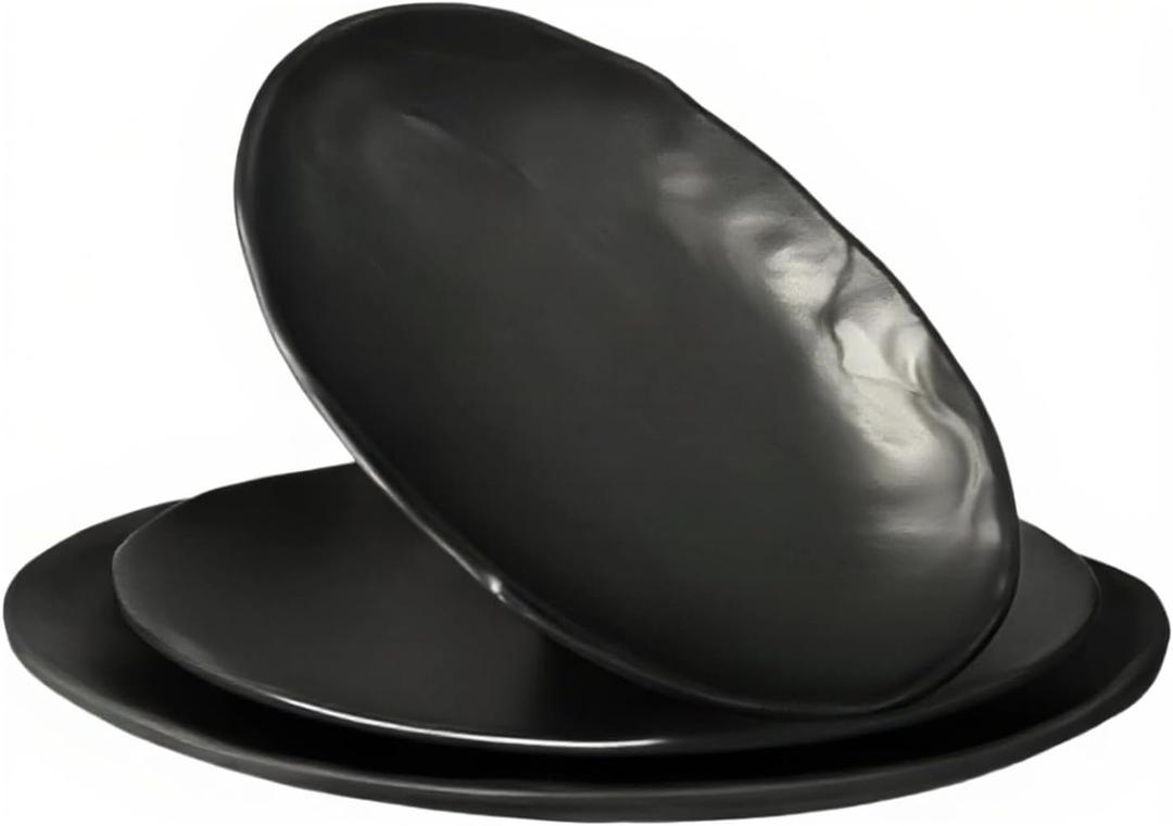 TP Melamine Serving Platters Set of 3, 10", 12" and 14" Oval Serving Trays for Food, Fruits, Snacks, Appetizers and Desserts, Lightweight Plates Set for Home Parties Indoors & Outdoors, Black