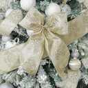 MEEDEE 4 Inch Champagne Gold Snowflake Ribbon Satin Wired Christmas Tree Ribbon with Champagne Glitter Snowflake 10 Yards Champagne Gold Ribbons for Christmas Tree, Garlands, Topper Bow