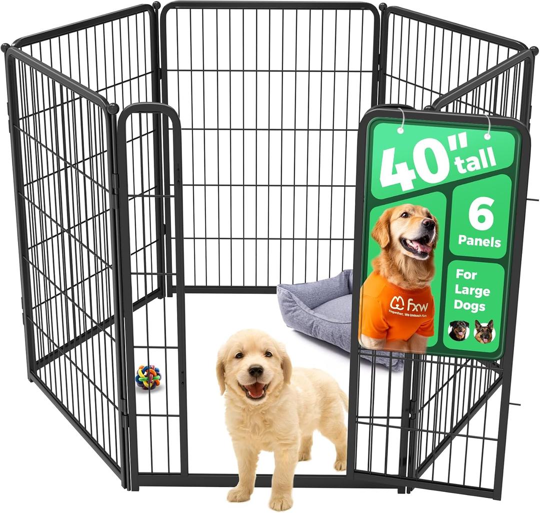 FXW Homeplus Unleashed Indoor Dog Playpen - Stress-Free and Safe Play, Heavy Duty 40 Inch 6 Panels Dog Pen for Medium and Large Dogs, BlackPatented