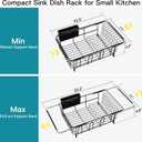 Dish Drying Rack Over the Sink In Stainless Steel Black Expandable Drainer for Small Kitchen, Counter Space Saving Compact Inside Sink Plate Dryer, Adjustable Hanging Metal Wire Strainer Drain Holder