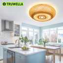 23.6 in Bamboo Woven Rattan-Style Ceiling Light, Boho Ceiling Light Fixture with Remote, LED Dimmable Ceiling Light, Boho Light Fixture for Bedroom Living Room Dining Room Light