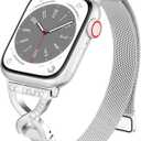 BRG Thin Mesh Loop Compatible with Apple Watch Bands for Women, Metal Magnetic Stainless Steel Strap with X-Shape Diamond Clasp for iWatch Bands (41mm/40mm/38mm/42mm(Series 10), Silver)
