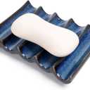 Ceramic Soap Dish, Bar Soap Holder with Self Draining Design, Large Soap Tray for Shower, Sink, Countertop, Bathroom & Kitchen, ANTIS'S HOME (Blue)