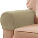 SUBRTEX Stretch Couch Arm Covers Set of 2, Checkered Sofa Arm Slipcovers, Anti-Slip Armrest Covers for Recliner and Armchairs, Pet Proof, High Stretchy, Hook & Loop Tape, Beige