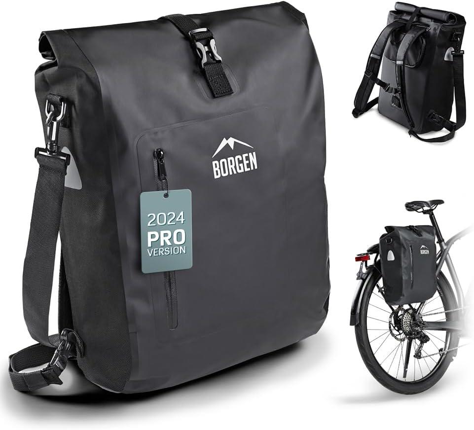 Borgen bike rack bag - 25 L - 100% waterproof - carrying handle and shoulder strap - rear panniers, panniers bike bags, pannier rack bag