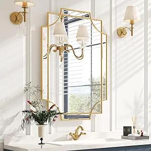 Gold Bathroom Mirror for Wall 36 x 24, Large Decorative Mirror Gold Wall Mirror Vanity Mirror Beveled Wall Decor for Master Bath Half Bath Living Room Bedroom Fireplace Mantle Entryway