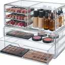 Acrylic Makeup Organizer with 6 Drawers, 11" Stackable Office Desk Organizer Accessories, Clear Bathroom Storage Drawers for Makeup Palettes, Cosmetics, Vanity, Art Craft Supplies