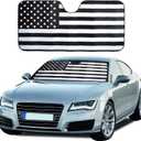 EcoNour Accordion Car Windshield Sun Shade American Flag Design | Reflective Car Window Shades for UV Protection & Heat Block | Foldable Sun Shield for Front Window | 58 x 27.5 Inches (Large, Black & White)