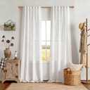 MYSKY HOME White Linen Curtains 96 Inches Long for Sliding Glass Door Semi Sheer Curtains Light Filtering Drapes Living Room Window Treatment Soft Boho Farmhouse Style, Pure White, 50" x 96", 2 Panels