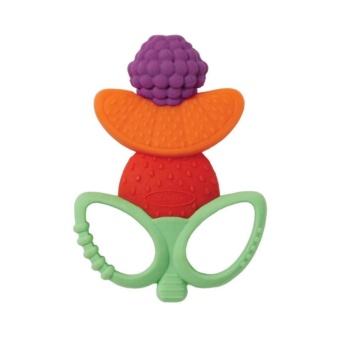 Infantino Lil Nibbles Textured Silicone Teether, BPA-Free Baby Teething Toy, Soft, Easy to Hold, Sensory Stimulation for Infants, Fruit Kabob