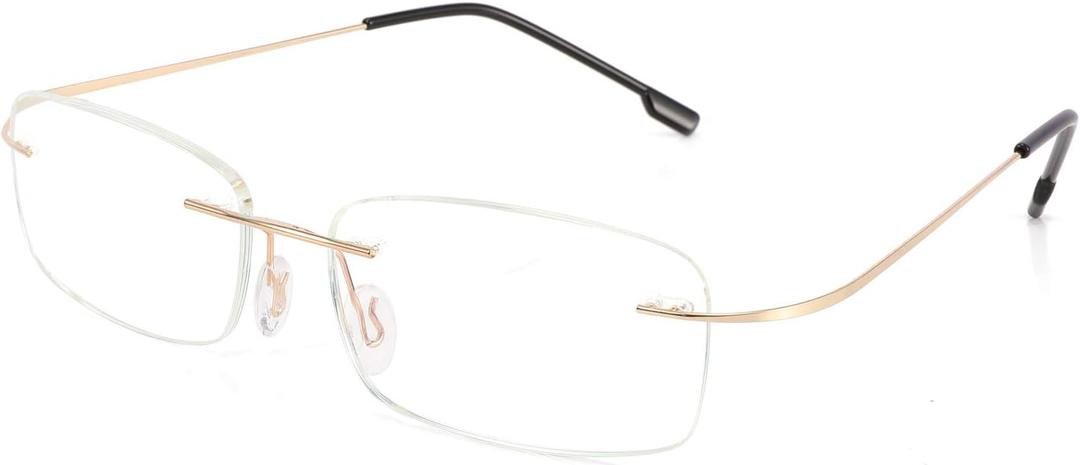 FEISEDY Lightweight Rimless Titanium Stainless Steel Anti-Blue Light Reading Glasses B2686 (Gold) 1.5