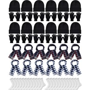 48 Pieces Winter Gloves Scarves Beanies Socks Set Winter Homeless Care Package Bulk for Homeless Charity Warm Gift