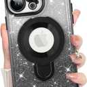 KANGHAR for iPhone 13 Pro Max Case, Support for MagSafe [Four Corner Cushion Series] Kickstand Electroplate Edge Shockproof Durable Full Body Protection for Girls Women -Black