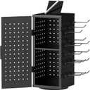 Alyoen Rotating Pegboard Display Stand With 24 Hooks - Metal Spinning Peg Board Organizer Accessories with Magnetic Door Design, Magnet Display Stand for Keychain, Jewelry, EarringBlack
