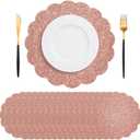 50 PCS Valentine's Day Paper Placemats Disposable, Rose Gold Glitter Paper Placemats, 13.5 Inch Scalloped Placemat, for Birthday Wedding Holiday Party Home Dining Tableware