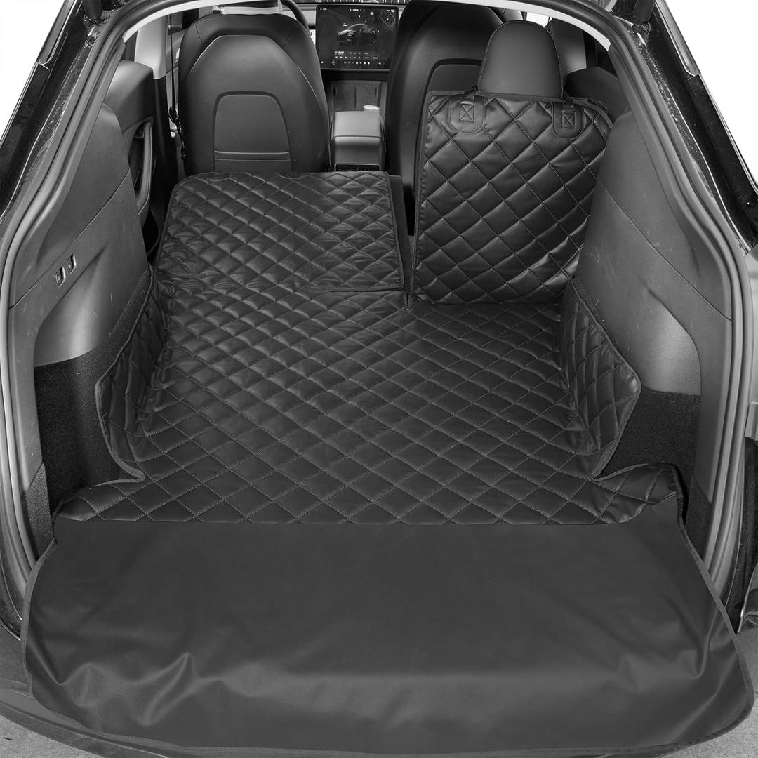 Heavy-Duty Leather SUV Cargo Liner for Fold Down Split Seats, Armrest Pass-Through Compatible, Pet-Friendly, Ideal for Dogs (XL, Black)