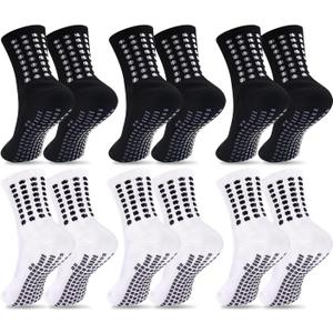 Duufin 6 Pairs Kids Youth Grip Soccer Socks Cushioned Non Slip Athletic Grip Socks for Kids Teens Youth Boys Girls 6-15 Years