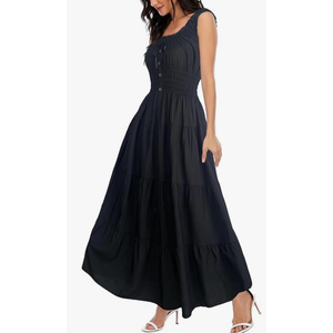 OSTOO Women's 2025 Summer Boho Floral Print Tiered Casual Flowy Long Maxi Dress XL, Black 