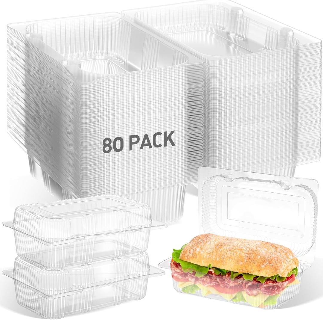 80 Pack Clear Hinged Food Containers 7.2 4.9 2.6 Inch Plastic Cookie Containers Hinged Clamshell Takeout Boxes Disposable Loaf Cake Boxes for Salads Hamburger Fruit Dessert Sandwiches