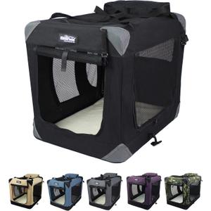 EliteField 3-Door Folding Soft Dog Crate with Carrying Bag and Fleece Bed , Indoor & Outdoor Pet Home (24" L x 18" W x 21" H, Black)