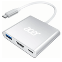 Acer USB C to HDMI Adapter, 4K USB C Hub with 100W PD, USBA 3.0 Port, HDMI to USBC Multiport Digital AV Converter for MacBook Pro/Air, iPad, Tablets, TV, Monitor and More (Silver)