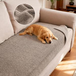 H.VERSAILTEX Non Slip Pet Couch Cover Chenille Dog Bed Protector Thick Soft Sofa Slipcover Pet Friendly Washable Couch Cushion Covers for Pets (30" x 53", Taupe)