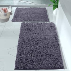 LuxUrux 2 Piece Bathroom Rug Set - Premium Plush Bath Mat Shower Rugs, 1" Chenille Microfiber, Non-Slip & Absorbent, Soft & Cozy, Durable Stylish (20x30 & 16x24 inches, Dark Grey)