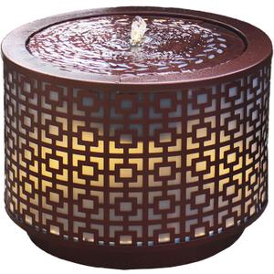 Sunnydaze Metal Cylinder Bubbler Outdoor Water Fountain - 14.25-Inch - Features LED Lights and Repeating Squares Pattern