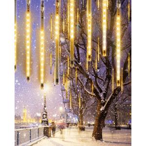 Flacchi Warm White 20 Tubes 480 LED Raindrop Meteor Shower Icicle Lights with Timer Function Cascading Falling Rain Lights for Holiday Party Christmas Decorations