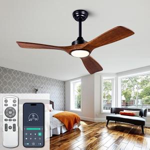 42 Inch Black Ceiling Fans with Lights and Remote,Dimmable LED Light,Quite Reversible DC Motor,Memory Function,Modern Solid Wood Indoor Outdoor Ceiling Fan with Light for Office Patios (Dark Walnut)