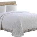 Beatrice Home Fashions Medallion Chenille Bedspread, Queen, White