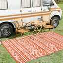 Beeiva Waterproof Outdoor Rug, 6x9 Plastic Outdoor Rug for Patio, Reversible Non Shedding RV Outdoor Mat for Deck, Balcony, Backyard, Porch, Camping, Picnic - Orange (Orange/White (Striped))
