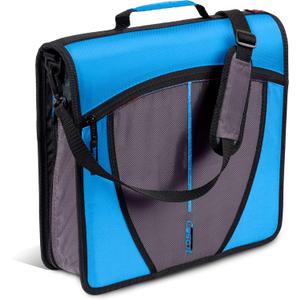 Case-it Mighty Zip Tab Zipper Binder, 3" O-Ring with 5-Color tabbes, Expanding File Folder and Shoulder Strap and Handle, D-146-Denim Blue