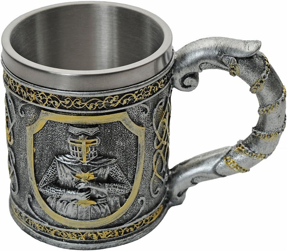 Rite Edge Knights Templar Mug 500-600ml - Resin & Stainless Steel - Unique Medieval Templar Design - Handcrafted Collectors Mug - Ideal for History Buffs & Fantasy Fans (16.9 Ounces)