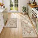 KIMODE Anti Fatigue Kitchen Mats for Floor, Farmhouse Kitchen Rugs Sets of 2, Cushioned Kitchen Floor Mats, Comfort Standing Mats for Sink Laundry Office Desk Khaki 20"x71"+20"x32"