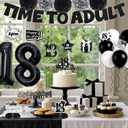 Black 18th Birthday Party Decorations - Time to Adult 18 Years Old Decoration Banner with Door Banner Hanging Swirls Balloons Cake Topper, Sweet Happy 18th Birthday Party Supplies for Boys Girls