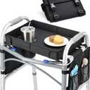 FANGSUN Walker Tray for Folding Walker  Foldable Tray for Walkers with Side Pockets & Cup Holder, Spill-Proof, Easy Install with Straps, Fits Rolling Walkers with Side Bars, for Meals & Drinks