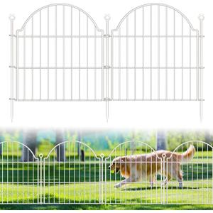 10 Panels No Dig Decorative Garden Fence for Yard, 24in (H) x 20ft (L) Rustproof Metal Wire Panel Border Animal Barrier Fencing for Dog, Rabbits, Flower Bed Edging Ornamental with Ground Stake, White