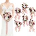 Ling's Moment Artificial Flowers Pink Bridesmaid Bouquet Set of 6, Dusty Rose & Mauve Wedding Flowers Bouquets for Bridesmaids, 7 Inch Bridal Bouquets for Bridesmaids, Wedding, Ceremony, Anniversary