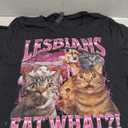 Lesbians Eat What?! Funny Cat Gay Pride LGBTQ Pun Men Women T-Shirt (Small, Black)