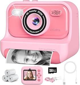 Instant Print Camera for Kids, 2.4 Inch Screen Kids Digital Cameras, Christmas Birthday Gifts for Girls Age 3-12, Portable Toddler Travel Toy for 3 4 5 6 7 8 9 10 Year Old Girls Boys