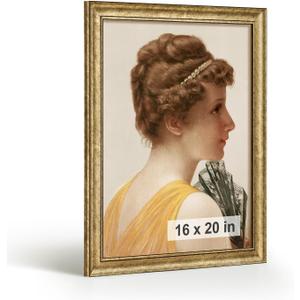 HLiWEGNS Antique Gold 16x20 Frame – Poster Frame with Aged Gold Finish – Picture Frame for 16 x 20 Artwork, Canvas Prints, Puzzles, and Wall Decor