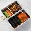 gimmiebox premium stainless steel bento box lunch box with compartments for adults, spoon and fork, leak-proof, easy side locks (Black)