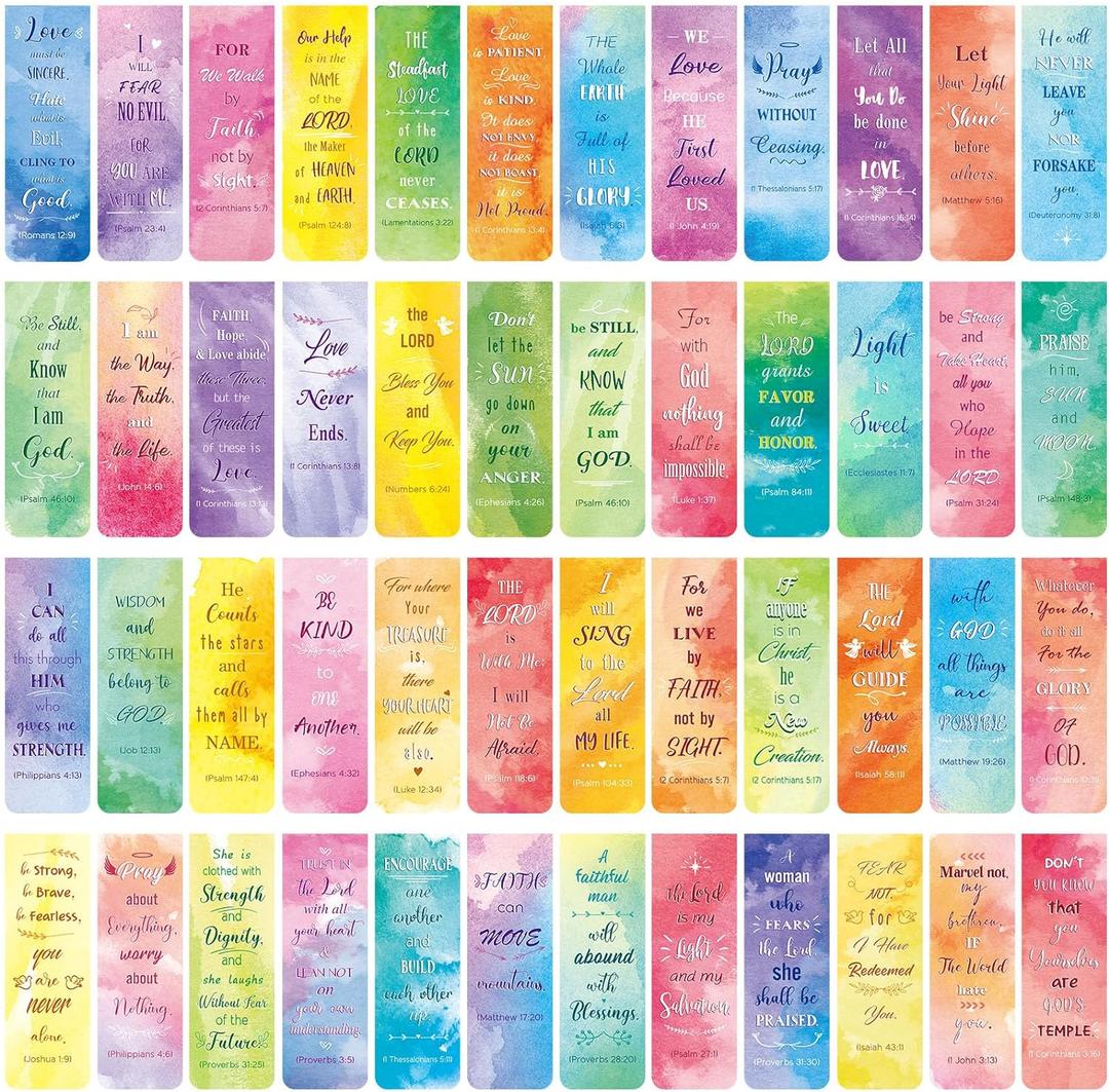 Zonon 48 Pcs Bible Verse Magnetic Christian Bookmarks, 0.8x4.7in Inspirational Scripture Book Markers for Women Men Religious Motivational Page Clips Book Lovers Reading Gifts(Watercolor Style)