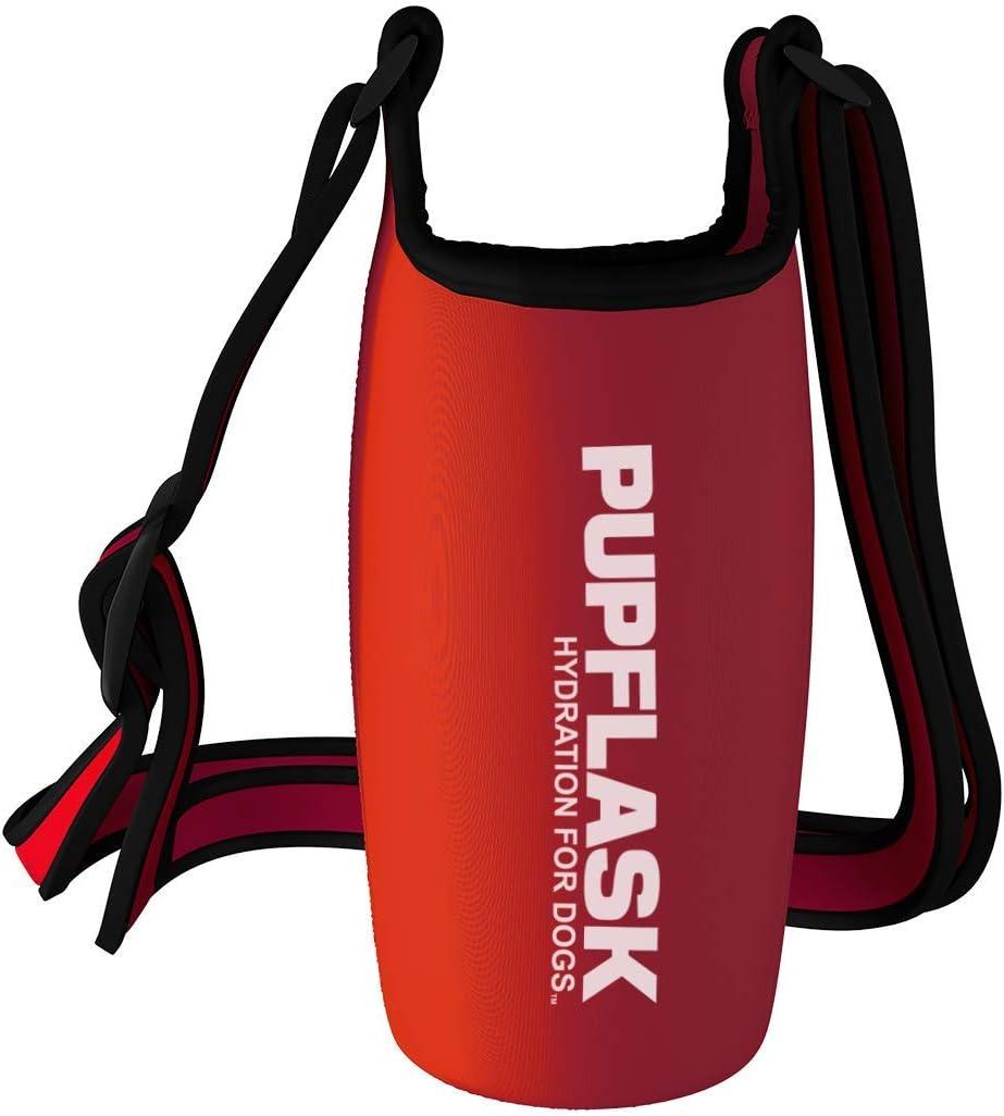 Tuff Pupper PupFlask Insulated Neoprene Dog Water Bottle Holder Sling with Wide Adjustable Shoulder Strap, Great for Travel, Walking, Hiking, Portable Pet Water Bottle Holder (27 OZ, Crimson Red)