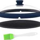 Glass Microwave Cover for Food 10.5 Inch Microwave Splatter Cover With Easy Grip Meteorite Shape Handle Microwave Cover Glass Guard Lid Vented Edge Plate Cover for Heating Food (Dark Blue)