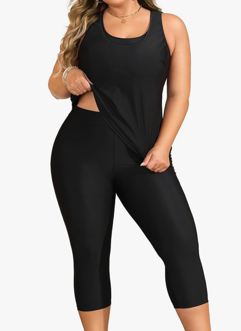 Yonique 3 Piece Plus Size Swimsuits for Women Tankini Tops with Sports Bra and Swim Capris Athletic Bathing Suits, Size: 22 W