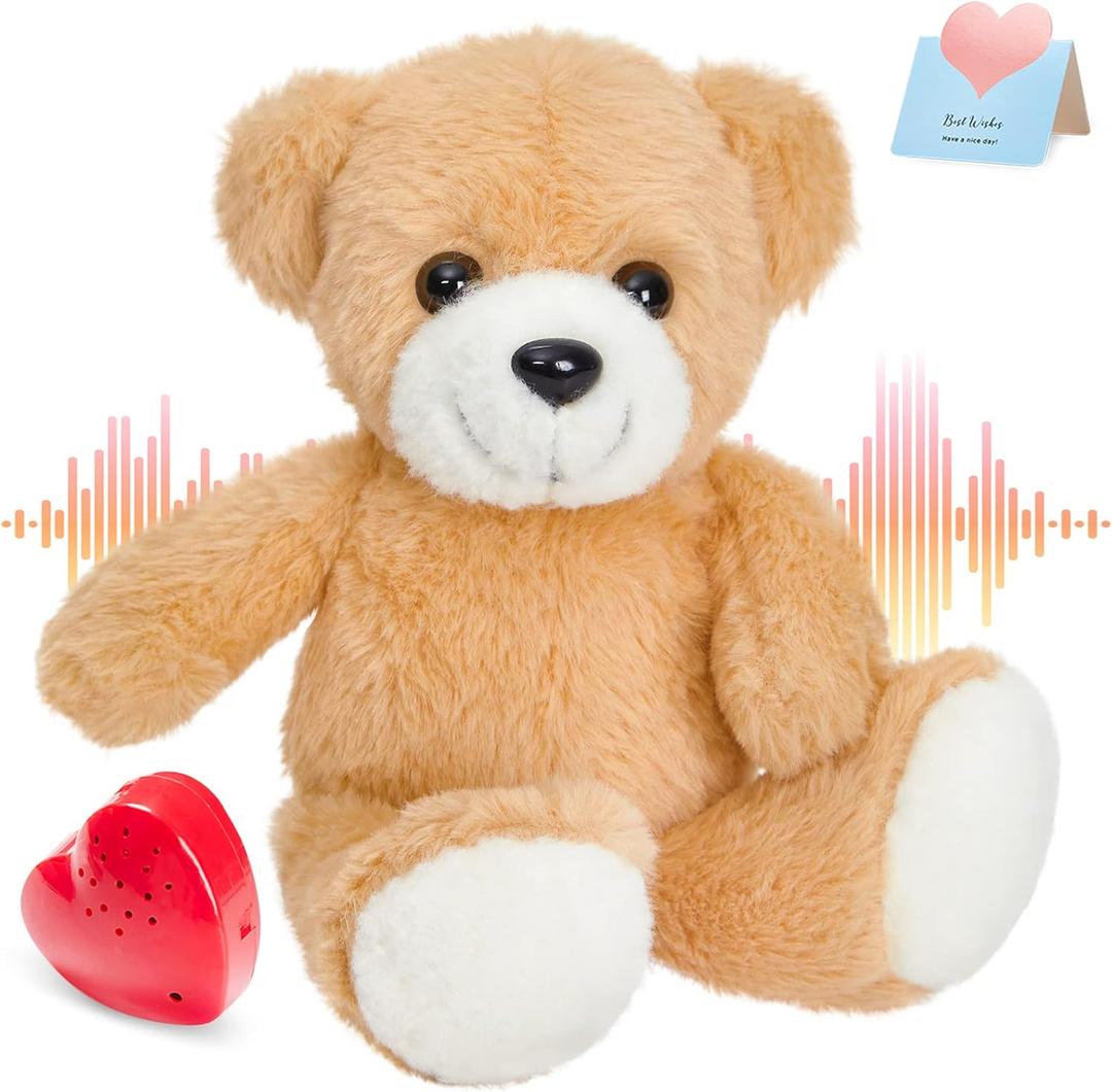 12" Heartbeat Recordable Teddy Bear,Voice Recorder Plush Toy Stuffed Animal Soft Fuzzy Doll Gifts Messages Recording Playback for Kids Birthday Children's Day