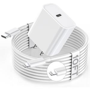 Apple Fast Charger, 10FT Extra Long Fast iPhone Charger Travel Plug Adapter Super Quick Apple Charging USB C Wall Charge Block with 10Foot Lightning Cable Cord for iPhone 14/13/12/11/X/XR/SE2022/iPad
